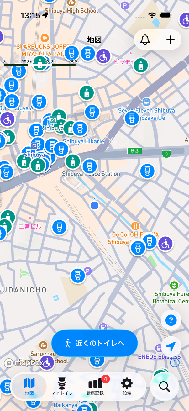 地図画面の右上にある＋ボタン